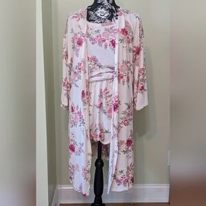 Flora Nikrooz 3-Piece Pajama Set Tank Shorts Lounge Robe Shabby Floral WM XL